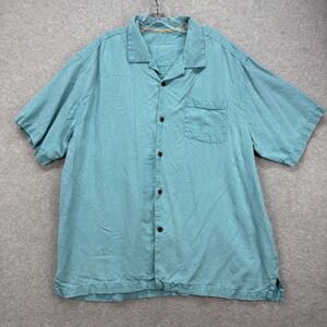 Tommy Bahama Hawaiian Shirt Mens XL Blue Silk Original Fit Tropical Camp Loop
